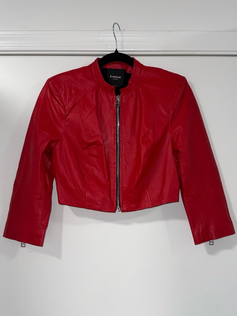 Bebe Red Genuine Leather Cropped Moto Jacket Women S Y2K Zip